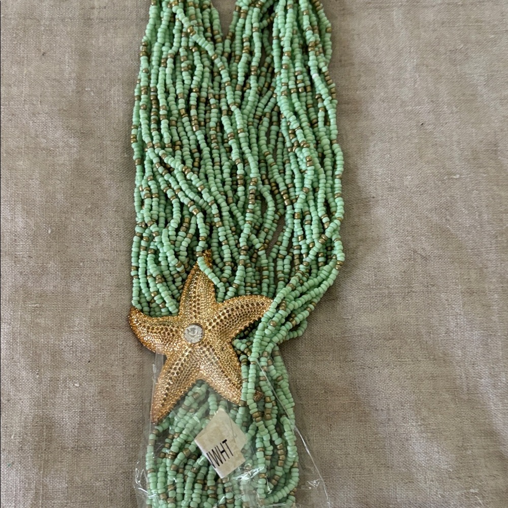 Green Beaded Necklace with Starfish Accent